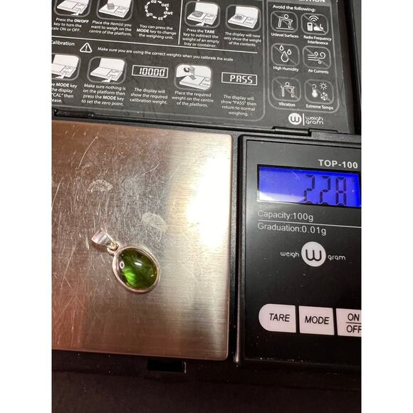 NEW Vintage green gem tourmaline sterling silver pendant 2.28 grams - Picture 14 of 14